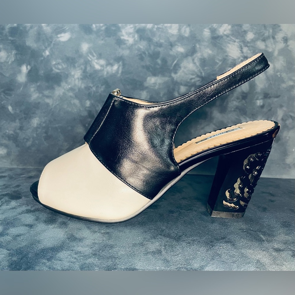 Luvshoe Black & Cream Slingback Sculptural Heel 37/6.5Never Worn